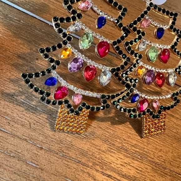 Christmas in July Tree‎ BLING Holiday Drop Earrings Lights Rhinestones Dangle - Picture 5 of 8
